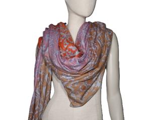 AHMADDY Seiden-Wollschal orange rosa beige blaugrau